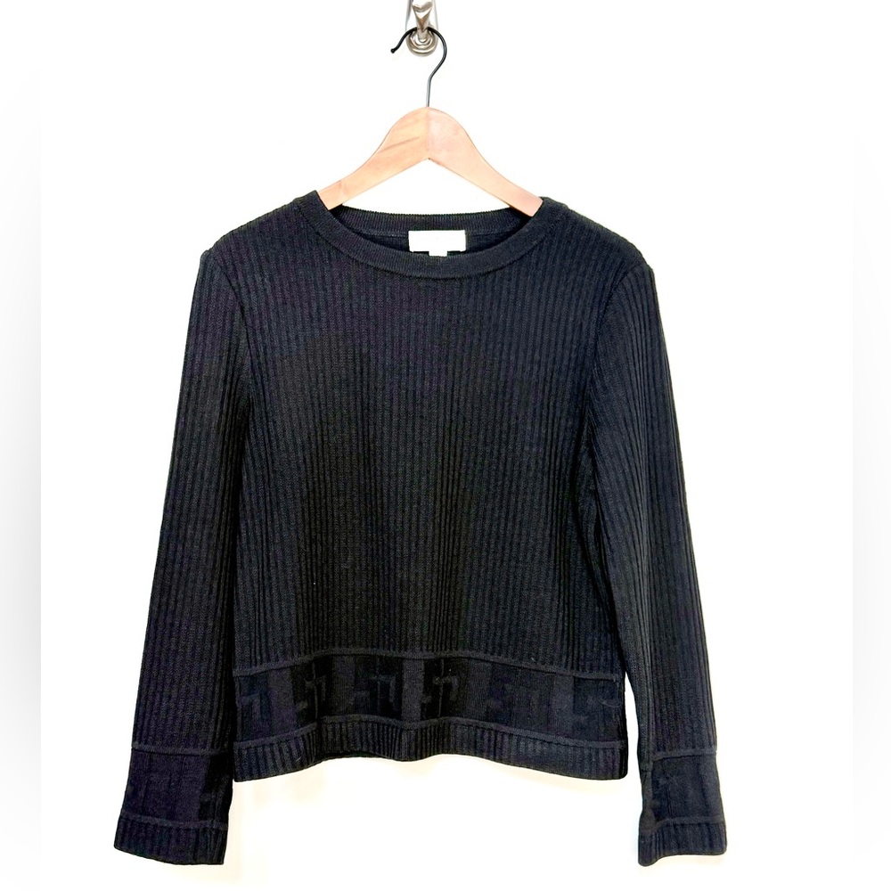ST. JOHN SPORT by Marie Gray Wool Blend Logo Hem Sweater – Black – Size S